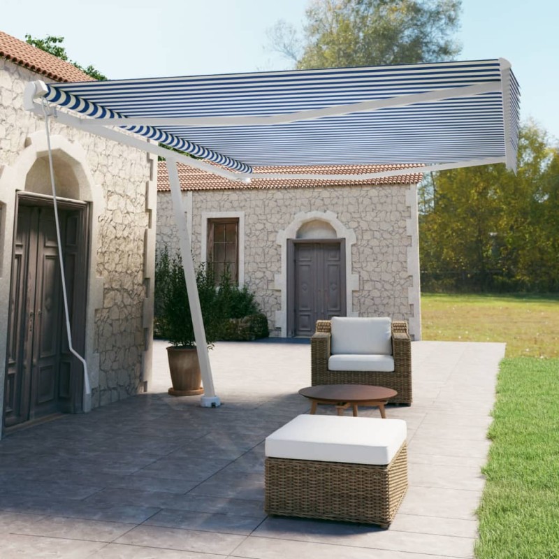 vidaXL Toldo de pie retráctil manual azul y blanco 500x350 cm vidaXL Toldo de pie retráctil manual azul y blanco 500x350 cm