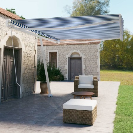 vidaXL Toldo de pie retráctil manual azul y blanco 500x350 cm