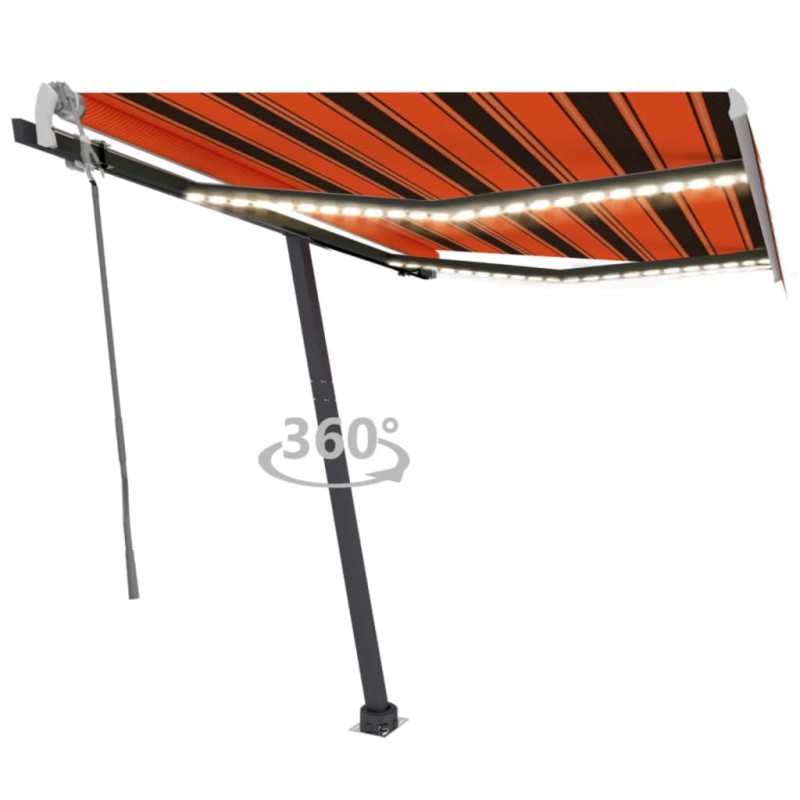 vidaXL Toldo manual retráctil con LED naranja y marrón 300x250 cm vidaXL Toldo manual retráctil con LED naranja y marrón 300x250 cm