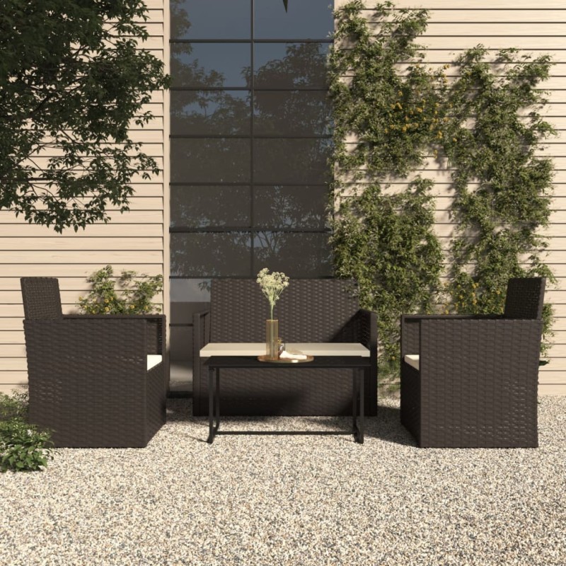 vidaXL Muebles de jardín con cojines 4 piezas ratán sintético negro
