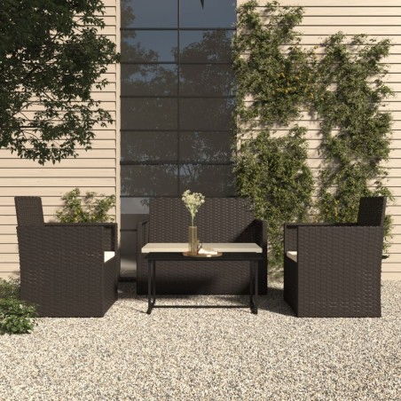 vidaXL Muebles de jardín con cojines 4 piezas ratán sintético negro