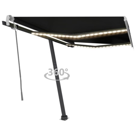 vidaXL Toldo manual retráctil con LED antracita 350x250 cm
