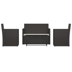 vidaXL Muebles de jardín con cojines 4 piezas ratán sintético negro