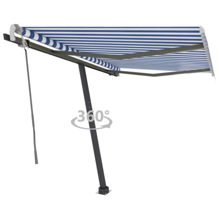 vidaXL Toldo de pie manual retráctil azul y blanco 300x250 cm