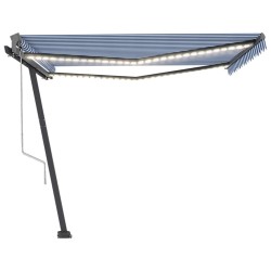 vidaXL Toldo automático LED sensor de viento azul y blanco 400x300 cm