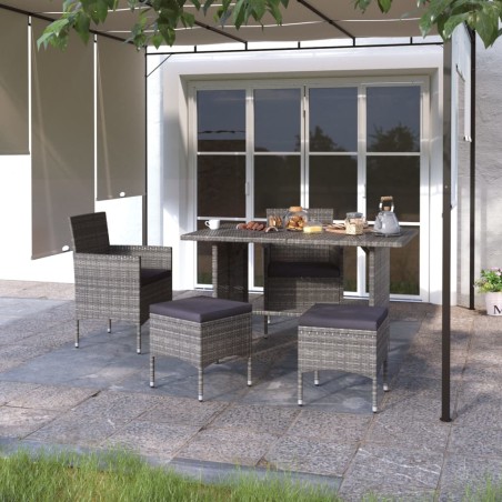 vidaXL Conjunto de silla de jardín y taburete 4 piezas ratán PE gris