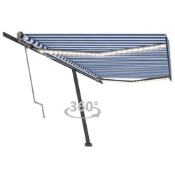 vidaXL Toldo automático LED sensor de viento azul y blanco 500x300 cm