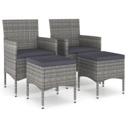 vidaXL Conjunto de silla de jardín y taburete 4 piezas ratán PE gris
