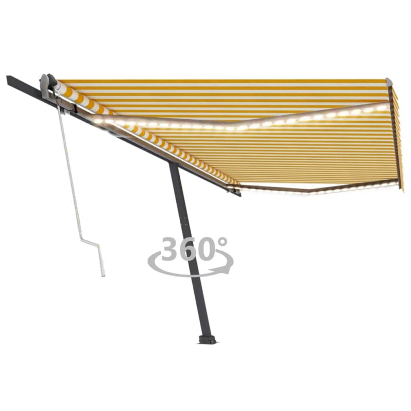 vidaXL Toldo automático LED sensor de viento amarillo blanco 500x300cm vidaXL Toldo automático LED sensor de viento amarillo blanco 500x300cm