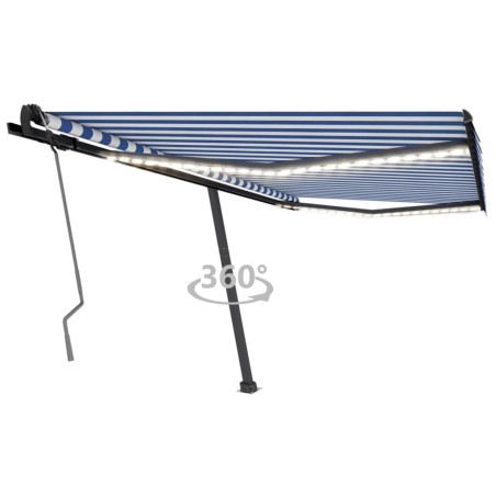 vidaXL Toldo manual retráctil con LED azul y blanco 450x350 cm
