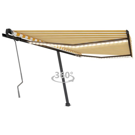 vidaXL Toldo manual retráctil con LED amarillo y blanco 450x350 cm