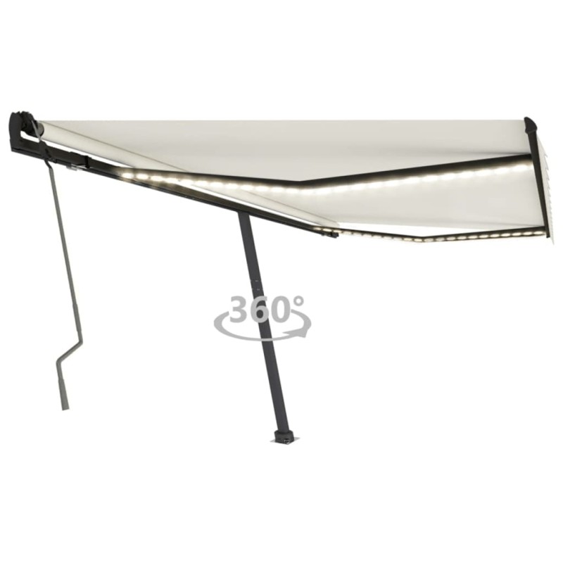 vidaXL Toldo manual retráctil con LED color crema 400x350 cm vidaXL Toldo manual retráctil con LED color crema 400x350 cm