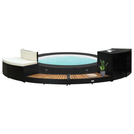 vidaXL Borde de bañera de hidromasaje ratán PE madera de acacia negro
