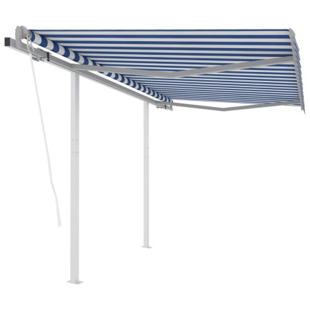 vidaXL Toldo retráctil automático con postes azul y blanco 3x2,5 m