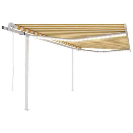 vidaXL Toldo automático LED sensor de viento amarillo blanco 4,5x3 m