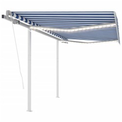 vidaXL Toldo automático LED sensor de viento azul y blanco 3,5x2,5 m