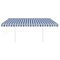vidaXL Toldo manual retráctil con postes azul y blanco 4x3,5 m vidaXL Toldo manual retráctil con postes azul y blanco 4x3,5 m