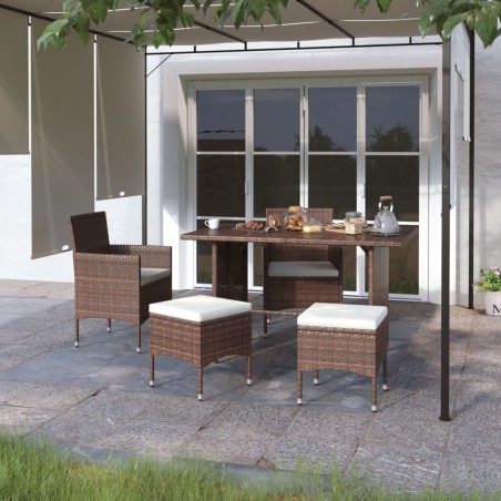 vidaXL Juego de silla de jardín y taburete 4 piezas ratán PE marrón