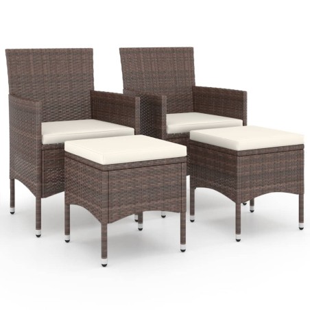vidaXL Juego de silla de jardín y taburete 4 piezas ratán PE marrón