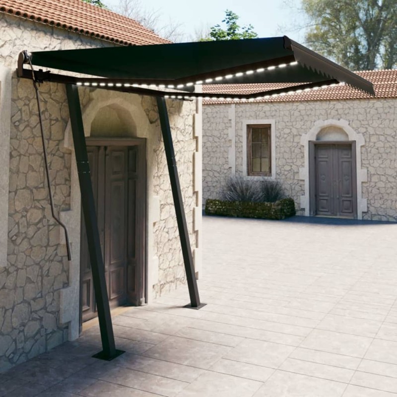 vidaXL Toldo manual retráctil con LED gris antracita 3,5x2,5 m vidaXL Toldo manual retráctil con LED gris antracita 3,5x2,5 m