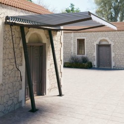 vidaXL Toldo retráctil automático con postes azul y blanco 3,5x2,5 m