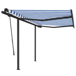 vidaXL Toldo retráctil automático con postes azul y blanco 3,5x2,5 m