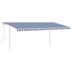 vidaXL Toldo manual retráctil con postes azul y blanco 5x3,5 m