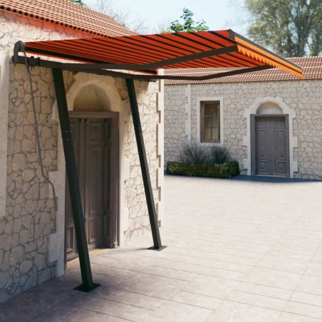 vidaXL Toldo retráctil automático con postes naranja y marrón 3,5x2,5m