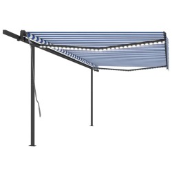vidaXL Toldo automático con LED sensor de viento azul y blanco 5x3 m