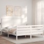 vidaXL Estructura de cama matrimonio con cabecero madera maciza blanco vidaXL Estructura de cama matrimonio con cabecero madera maciza blanco