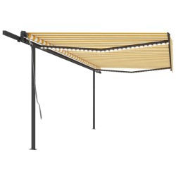 vidaXL Toldo automático LED sensor de viento amarillo y blanco 5x3 m