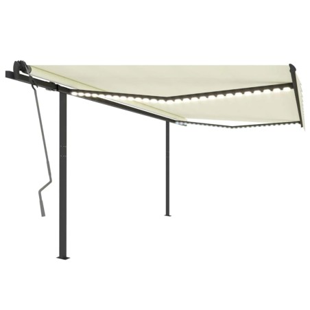vidaXL Toldo manual retráctil con LED crema 4x3,5 m