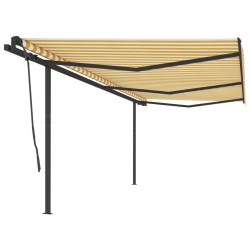 vidaXL Toldo retráctil automático con postes amarillo y blanco 6x3,5 m