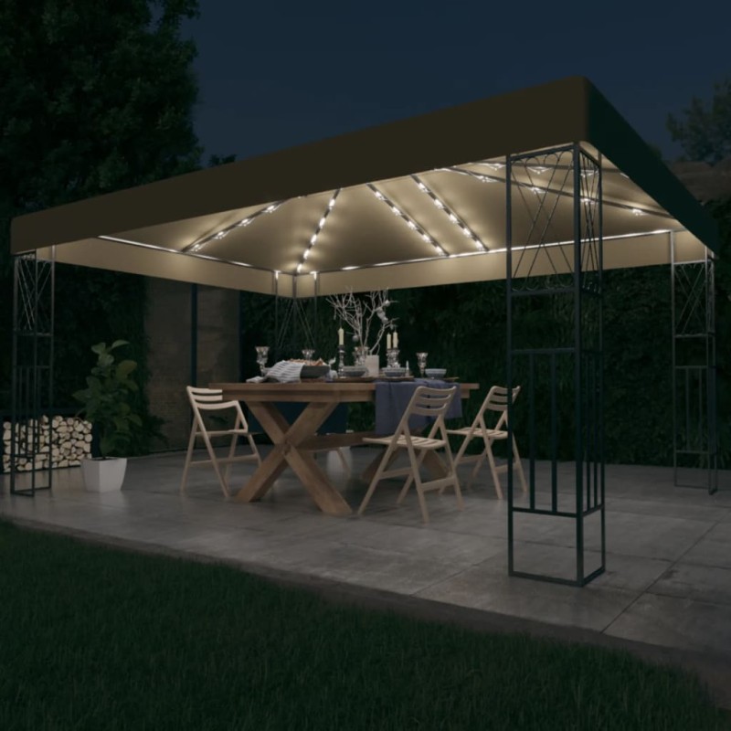 vidaXL Carpa cenador de jardín con tira de luces LED 3x4 m tela taupé vidaXL Carpa cenador de jardín con tira de luces LED 3x4 m tela taupé