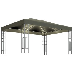 vidaXL Carpa cenador de jardín con tira de luces LED 3x4 m tela taupé