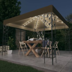 vidaXL Carpa cenador de jardín con tira de luz LED 3x3m taupé 180 g/m²