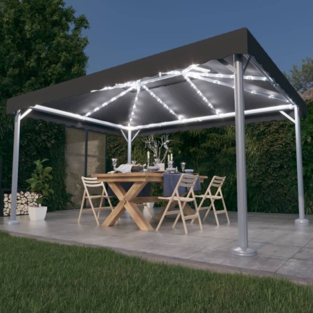 vidaXL Cenador con tira de luces LED aluminio antracita 400x300 cm