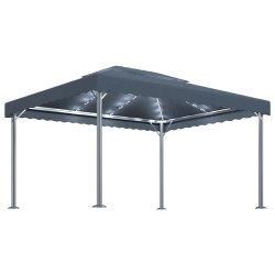 vidaXL Cenador con tira de luces LED aluminio antracita 400x300 cm