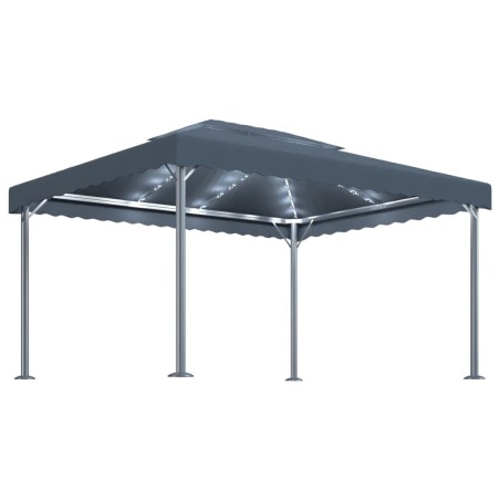 vidaXL Cenador con tira de luces LED aluminio antracita 400x300 cm