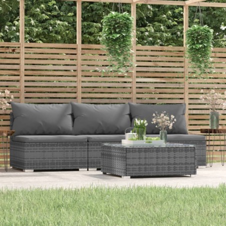 vidaXL Set de muebles de jardín 4 pzas y cojines ratán sintético gris