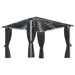 vidaXL Cenador cortina y tira de lz LED aluminio antracita 300x300 cm