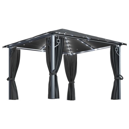 vidaXL Cenador cortina y tira de lz LED aluminio antracita 300x300 cm