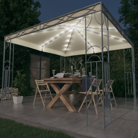 vidaXL Cenador con tira de luces LED 300x300 cm crema