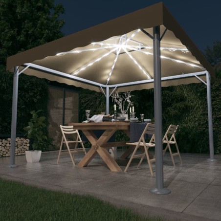 vidaXL Cenador con tira de luces LED aluminio taupé 300x300 cm