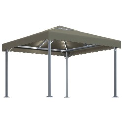 vidaXL Cenador con tira de luces LED aluminio taupé 300x300 cm