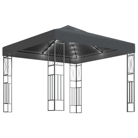 vidaXL Cenador con tira de luces LED 3x3 m tela gris antracita