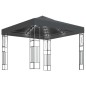 vidaXL Cenador con tira de luces LED 3x3 m tela gris antracita