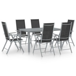 vidaXL Set de comedor para jardín 7 piezas aluminio plata y negro