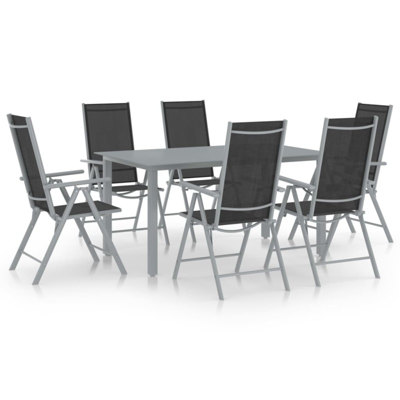 vidaXL Set de comedor para jardín 7 piezas aluminio plata y negro vidaXL Set de comedor para jardín 7 piezas aluminio plata y negro