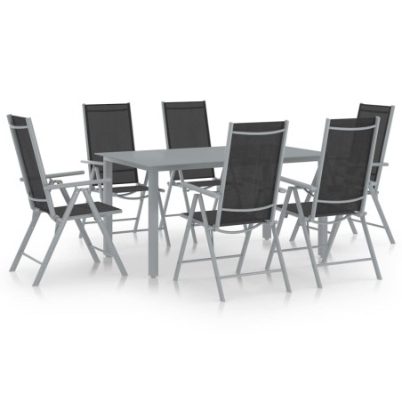 vidaXL Set de comedor para jardín 7 piezas aluminio plata y negro